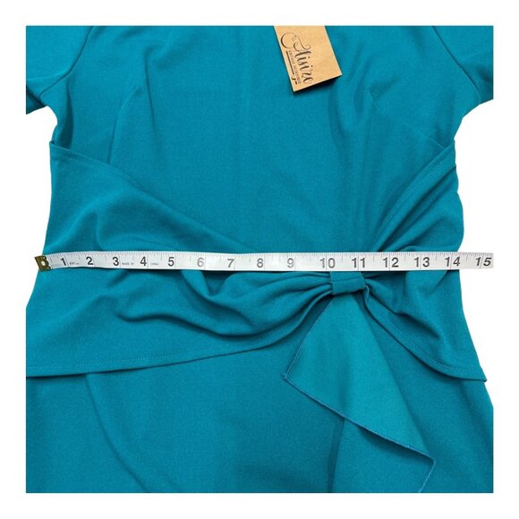 Aisire Vintage Redefined Dress Womens M Teal Chiffon Midi Faux Wrap Waist Ruffle - Picture 6 of 10